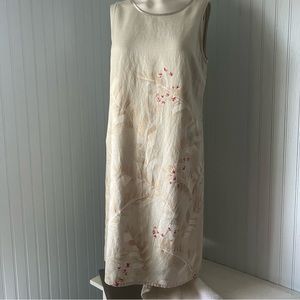 Liz Claiborne Vintage botanic / floral Print Linen Dress Light Green